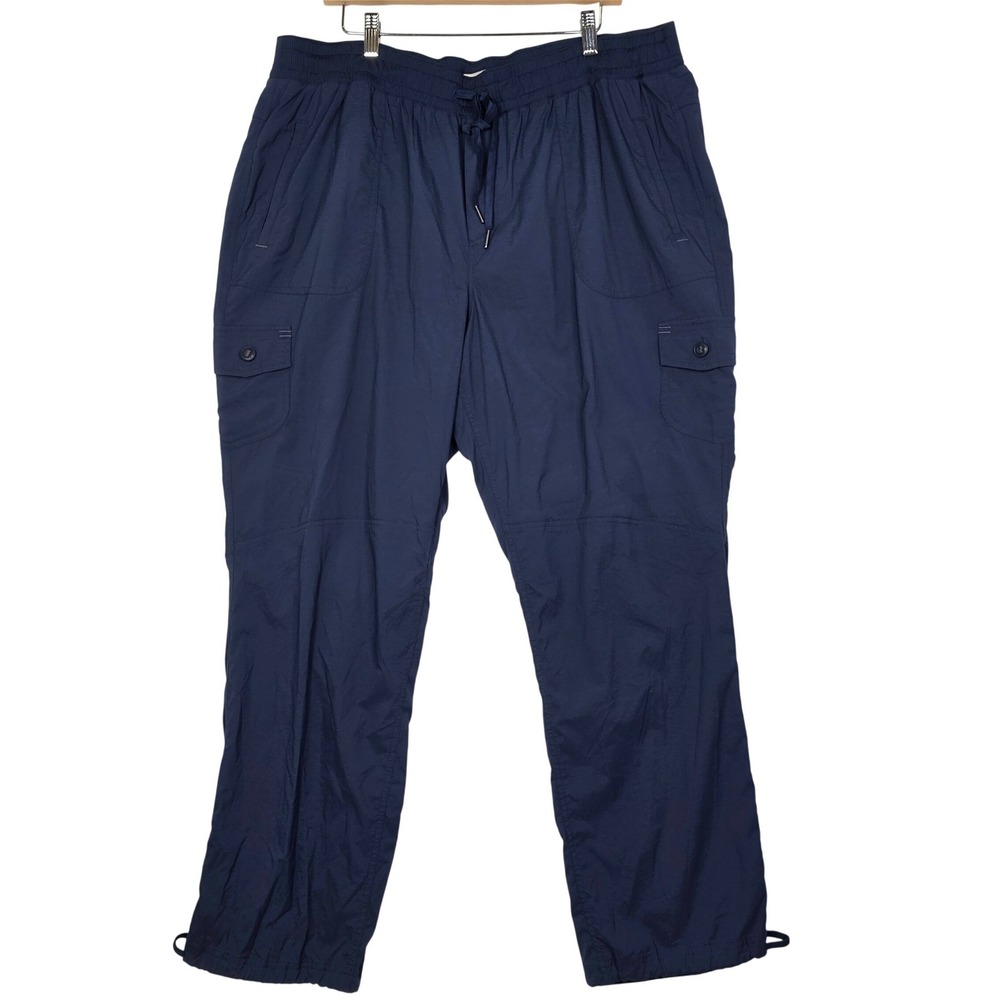 LL Bean Womens 2X Vista Camp Pants Navy Ripstop Cargo Hiking Trail Outdoor